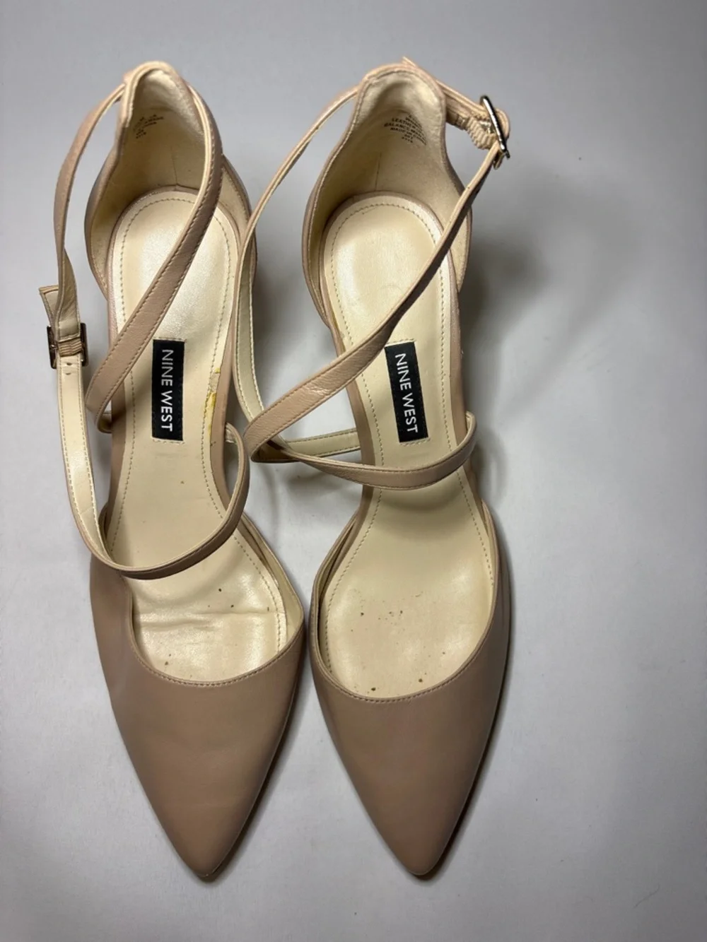 Nine West Beige Pointed-Toe Ankle-Strap Heels Size 8.5